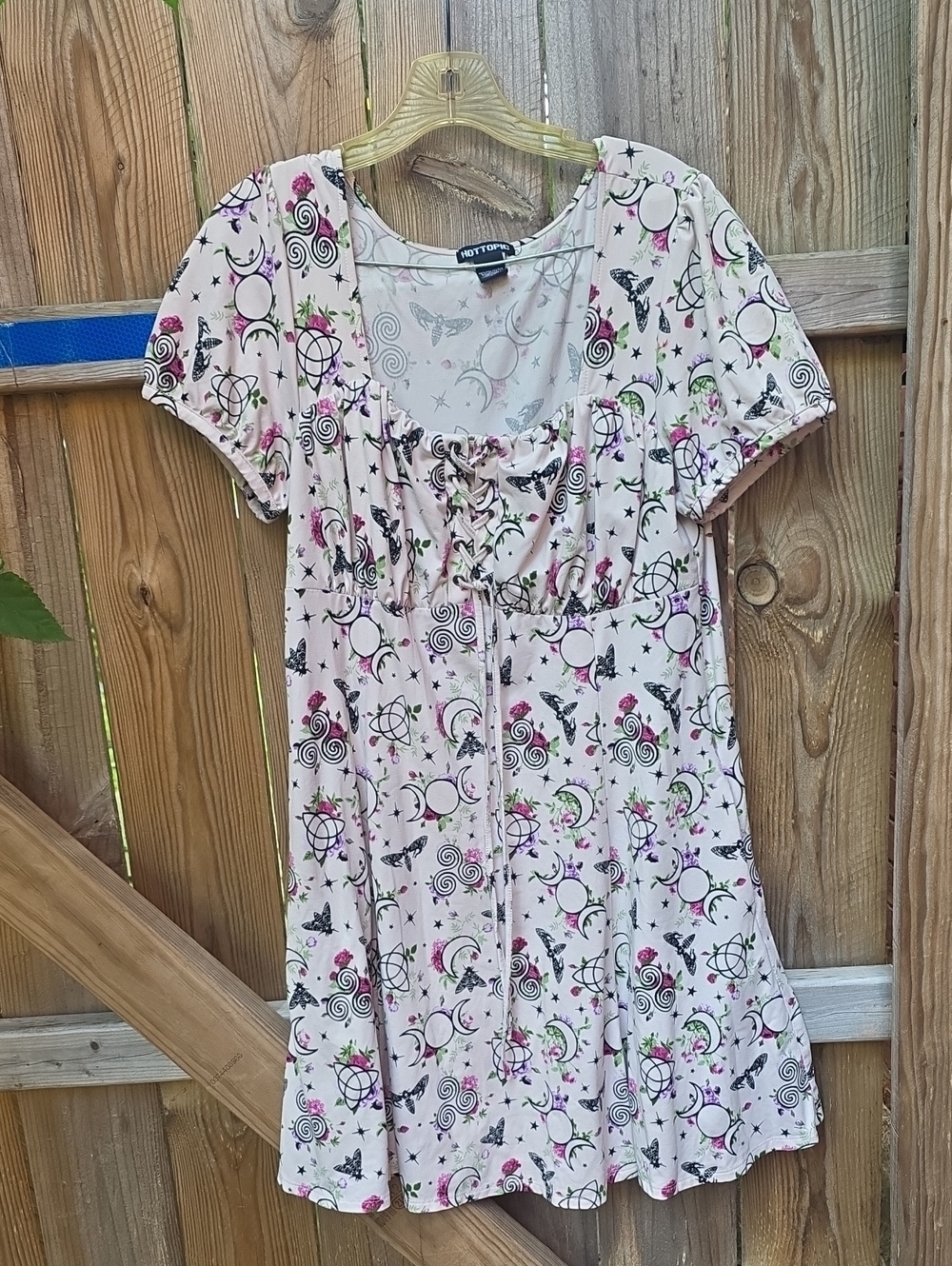 Hot Topic Light Pink Crescent Moon & Floral Scoop Neck Dress